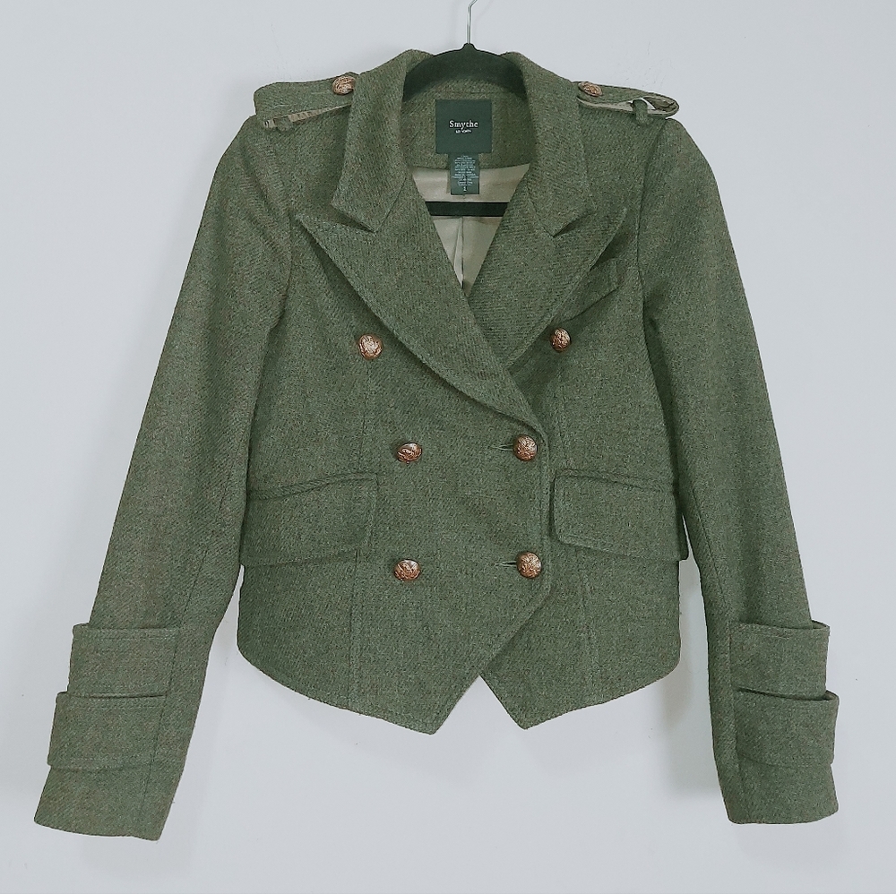 Smythe Wool Double Breasted Jacket Size 2 Green Structured Shoulders Military - Picture 11 of 11